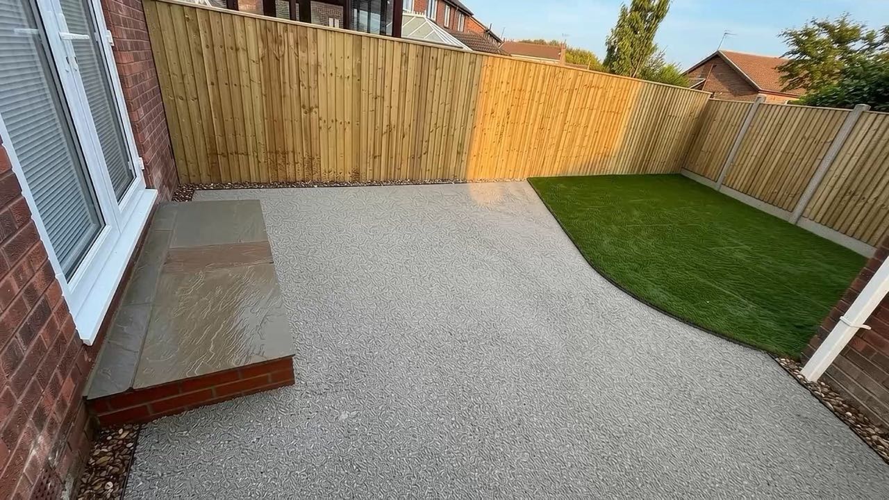 Indian sandstone patio being laid in a Hull garden